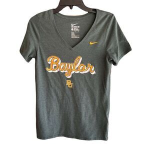 Nike Baylor Bears Womens L T-shirt V-neck NCAA SS Tee Green & Yellow